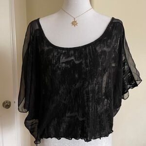 Goldie Silk-Blend Whimsigoth Y2K Inspired Sheer Flutter Blouse - Size Medium